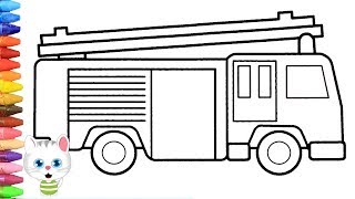 Pagina di colorazione camion dei pompieri  Come disegnare e colora per i bambini [upl. by Boelter]