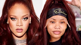 WATCH ME RECREATE  RIHANNA BURGUNDY HAIR  HALF UP HALF DOWN  Arnellarmon [upl. by Zadack]