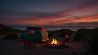 Campfire on the Beach Sounds for Meditation  Soothing Fire Crackling amp Ocean Waves [upl. by Lleihsad]