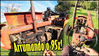 ARRUMANDO A PARTIDA DO MASSEY FERGUSON 95X POREM A BATERIA ESTÃ ESTOURADA MOENDO MILHO COM 85X [upl. by Eedissac]