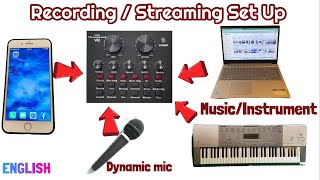 V8  StreamingRecording Set Up from phone w background music from Keyboard amp laptop w Dynamic mic [upl. by Aramoix485]