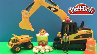 Playdoh CAT Excavator Mighty Machines  Job Site Machine Set  Mighty Wheels by DisneyToysReview [upl. by Anippesuig462]