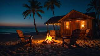 Campfire on the Beach Sounds for Stress Relief  Relaxing Fire Crackling amp Ocean Waves [upl. by Hobbie850]