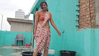 Low Saree  saree vlog  desi saree vlog navel  washing clothes vlog saree [upl. by Lectra269]