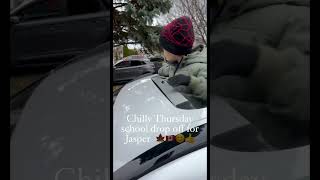 Chilly Thursday school drop off for Jasper 😊🇨🇦👍🥶 stayhealthyforthefamily funny twelvetalents [upl. by Avehstab476]