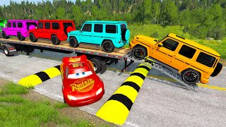 Flatbed Trailer Cars Transporatation with Truck  Pothole vs Car  BeamNGDrive 220 [upl. by Larred]