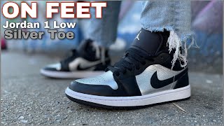 Jordan 1 low Silver Toe ON FEET 👣🔥 [upl. by Lletnahs923]