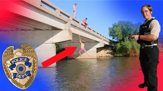 INSANE BRIDGE ROPE SWING COPS COME [upl. by Jarl]