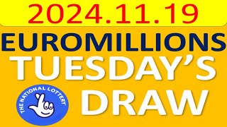 The National Lottery EuroMillions draw results from Tuesday 19 November 2024ukeuromillions lotto [upl. by Pillsbury407]