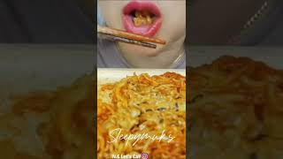 asmr cheesy samyang noodles fish cake  NE LETS EAT mukbang eating sounds shorts [upl. by Abekam254]