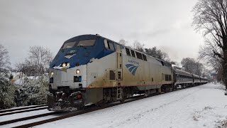 Amtrak 151 in the snow in Charlottesville Virginia [upl. by Attej130]