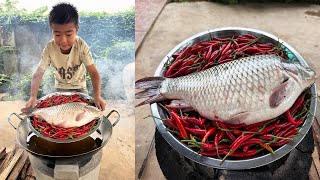 Fat fish and chili cooking  Yummy fish recipe  Chef Seyhak [upl. by Olnee]