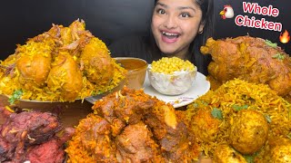 SPICY WHOLE MUGLAI MURG CHICKEN BIRYANI MUTTON BIRYANI EGG BIRYANI AND CHICKEN LOLLIPOP 🍗EATING [upl. by Airtened]