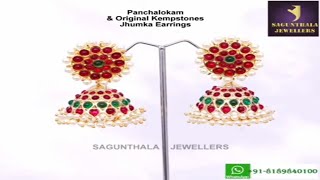 panchalokam amp original kempstones jhumka earrings ethnic jewelry collections  SAGUNTHALA JEWELLERS [upl. by Lingwood948]