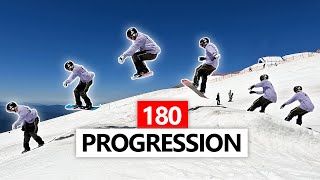 180 Snowboard Trick Progression  From on Snow to Jumps [upl. by Asina]