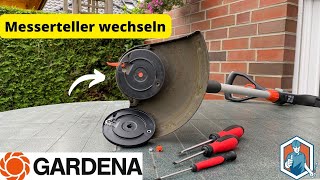 GARDENA Rasentrimmer 9878 Messertellerwechsel  Anleitung [upl. by Monteria]