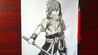 Easy Anime sketch  how to Draw Sasuke full body easy drawing tutorial [upl. by Farrar912]