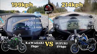 2022 Kawasaki Z650 vs Suzuki SV650  Top Speed  Acceleration  All Stock🔥🔥 [upl. by Saqaw]