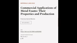 Commercial Applications of Metal Foams Their Properties and Production  RTCLTV [upl. by Lammond83]