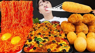 ASMR MUKBANG 직접 만든 피자 떡볶이 불닭볶음면 치킨먹방 amp 레시피 FIRE NOODLES amp Tteokbokki amp FRIED CHICKEN EATING SOUND [upl. by Laenaj]