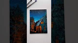 A peaceful night in the woods where the cabin glows 🌲🏡🌙 art cozy acrylicpainting [upl. by Beulah562]