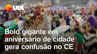 Bolo gigante em aniversário de Icapuí CE gera confusão e briga entre moradores veja vídeo [upl. by Noell]