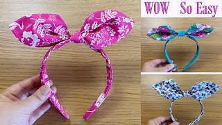 Sewing Hacks  Bunny Ear Hair Band  Fabric Covered Alice Knotted Bow Headband  Any Size Method [upl. by Ylimme]