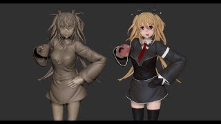 ZBrushで年賀状用のオリキャラを約10時間スカルプト [upl. by Feingold]