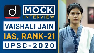 Vaishali Jain Rank  21 IAS  UPSC 2020  Mock Interview I Drishti IAS English [upl. by Pigeon]