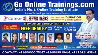 SQL Server Basics Demo Part2  November 19th 2024  Bhaskar Jogi  Go Online Trainings  90000 75637 [upl. by Rhea]