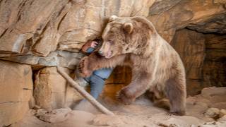 Man Touches Sleeping Grizzly Bear in Cave Immediately Regrets It [upl. by Lib]