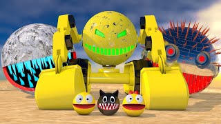 Pacman vs Monsters 7 Compilation Excavator amp Combat Robots White amp Giant Chick Monsters [upl. by Nomahs]