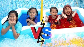 BERENANG DI KOLAM MERAH VS KOLAM BIRU  MAKANAN 1 WARNA SESUAI WARNA KOLAM [upl. by Calondra]