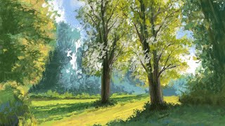 Speedpaint Sunlit Leaves  Digital Landscape Painting [upl. by Andrews]