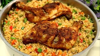 Bulgur pilaf with Fried Chicken  Bulgur Pilaf Recipe  Turkish Pilaf Recipe [upl. by Koller]