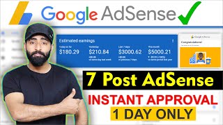 AdSense Approval on Just 7 Post Live Proof  Google AdSense Approval in 1 Day [upl. by Tilla]