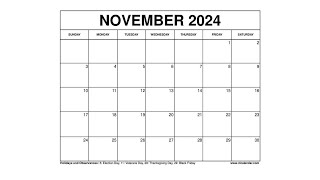 November 2024 Calendar Printable Templates with Holidays  VL Calendar [upl. by Alekal]