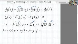 Derivasjon 18 Implisitt derivasjon eksempel [upl. by Alitha]