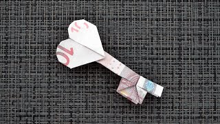 Origami SCHLÜSSEL MIT HERZ Geldgeschenk GELD FALTEN  Money KEY with HEART Tutorial by Euro Origami [upl. by Rahas]