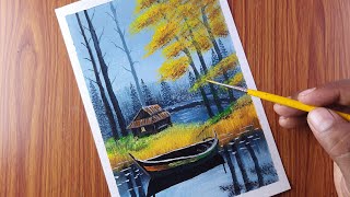 Lakeside Winter Morning Painting  Acrylic Landscape Painting Tutorial [upl. by Oys707]