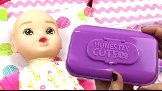 Target Honestly Cute Doll Just Like Mommy Diaper Bag Changing Feeding and Nail Clipping Video [upl. by Lesly]