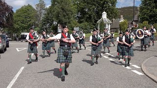 44 Marches by Ballater Pipe Band as they parade through Braemar in rural Aberdeenshire Scotland [upl. by Ehpotsirhc479]