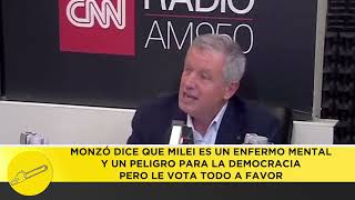 Monzó dice que Milei es un enfermo mental y un peligro para la democracia pero le vota todo a favor [upl. by Winfield]