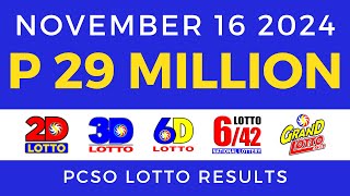 Lotto Result Today 9pm November 16 2024 PCSO [upl. by Kumagai369]