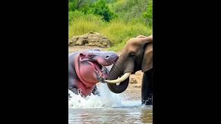 Hippopotamus vs Elephant Epic Showdown In the heart of Shorts VidNarrate [upl. by Cartie]