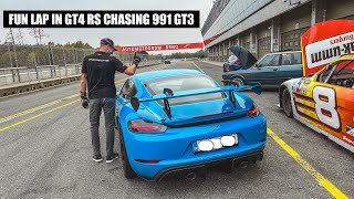 Porsche Cayman GT4 RS  Fun lap chasing 991 GT3  Automotodrom Brno [upl. by Elrod]