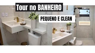 Tour no meu BANHEIRO PEQUENO E CLEAN  BANHEIRO MARMORIZADO DOURADO 🤎 [upl. by Ahsirahc230]