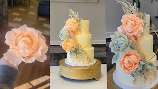 Wafer Paper Floral Wreath Cake  Textured Buttercream and Wafer Paper  Cake Decorating Tutorial [upl. by Dihsar610]