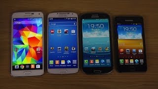 Samsung Galaxy S5 vs Galaxy S4 vs Galaxy S3 vs Galaxy S2  Which Is Faster [upl. by Lesya]