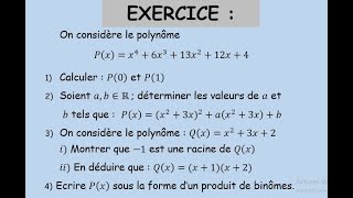 PolynômesRacine dun polynômeDivision euclidienneExercice TCSBIOF Tronc commun science [upl. by Bancroft]